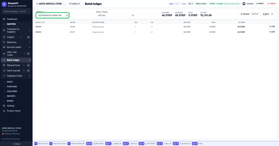 Open Masters, Batch Ledger and choose the item.