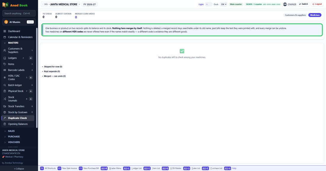 Nothing is ever deleted: the other records stay, marked as merged, their names stay search