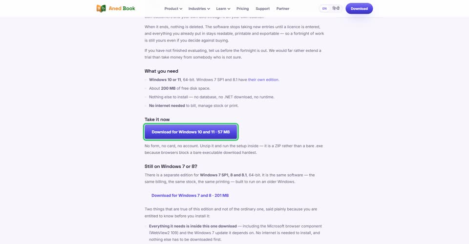 On the shop’s computer, open anedya.net and choose Download. Press “Download for Windows 1