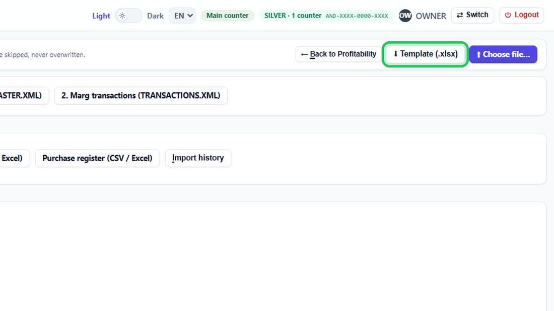 Download the template. It carries only the columns your trade uses.