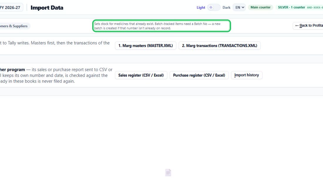 Stock adjustment sets the stock of items you already have. A batch-tracked item needs its 