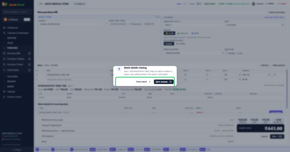 Save anyway saves; Enter batch takes you to the batch window.