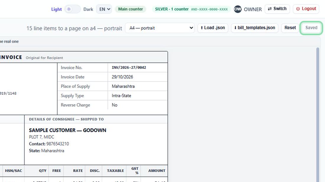 Press “Save format”. The next bill you print shows the change.