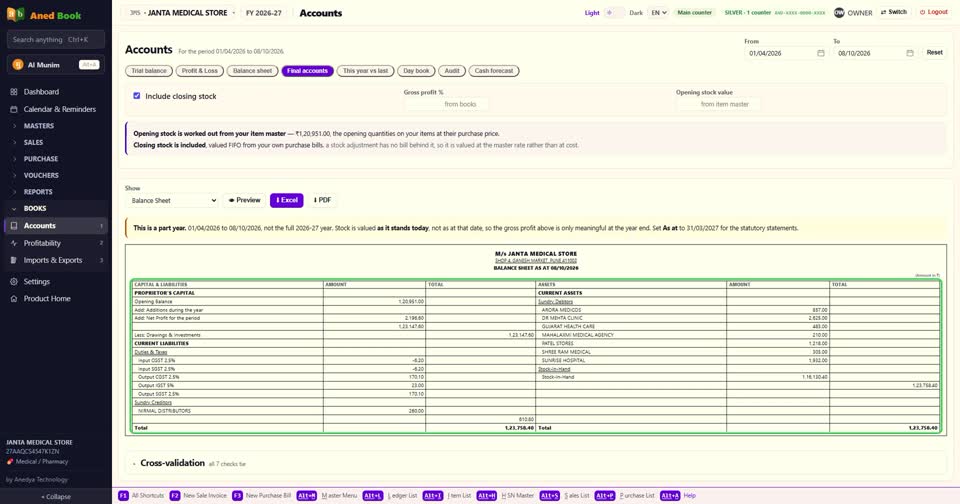 Balance Sheet — उसी रूप में।