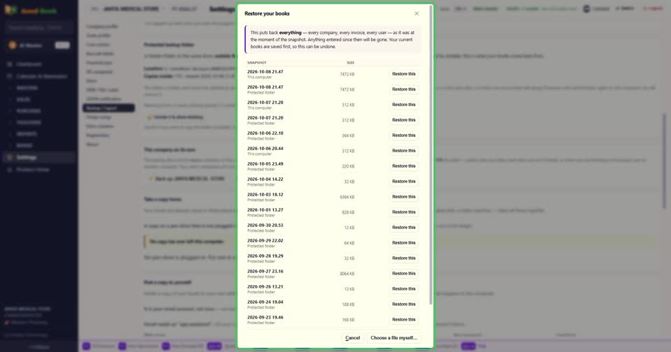 ग़लती से कुछ delete हो गया, या computer बदल गया — तो पुराना backup वापस लाने के लिए Restor