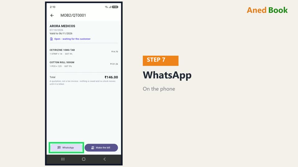 WhatsApp दबाकर, ये quotation सीधे customer को भेजिए।