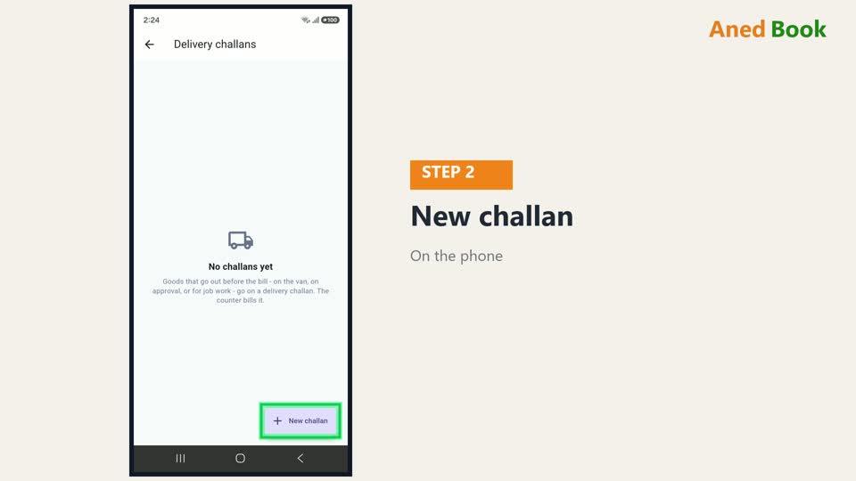 यहाँ इस phone के सारे challan दिखते हैं। नीचे ये New challan का button दबाइए।
