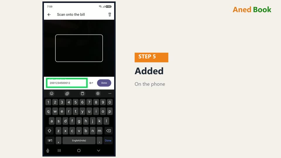 Barcode पढ़ते ही item bill में जुड़ जाता है, और नीचे लिखा आता है — Added, item का नाम। Bar